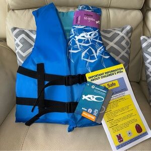 Exxel outdoors coastguard certified pfd Youth Blue Life Jacket Sz 50-90 lbs NWT